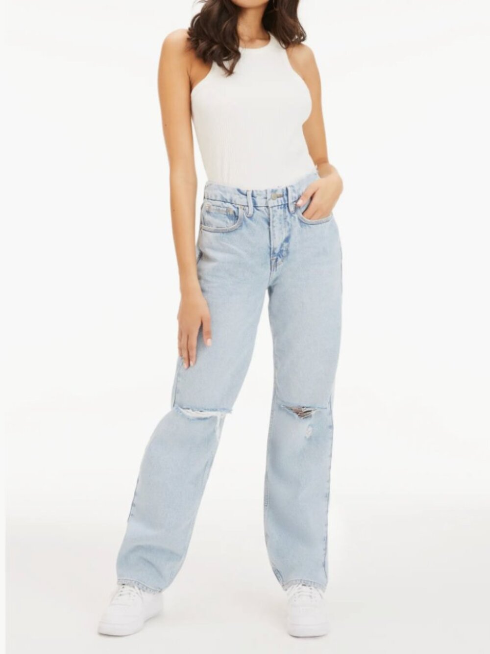 Good American Good '90s Distressed Relaxed Straight Jeans Size 6/28